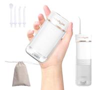 Novalgie Idropulsore dentale portatile da viaggio: mini irrigatore orale senza fili con serbatoio telescopico da 180 ml, 3 modalità 5 ugelli, detergente per denti impermeabile IPX7 per apparecchi