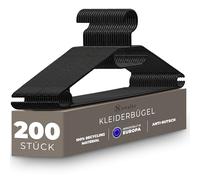 Novaliv 200 grucce appendiabiti nere, gancio girevole a 360°, scanalature antiscivolo, per camicie, camicette, gonne, vestiti, jeans, salvaspazio, 100% plastica riciclata