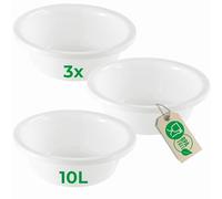 Novaliv 3 ciotole rotonde da 10 l, diametro 40 cm, colore bianco, senza BPA, lavabili in lavastoviglie, ideali per cucina e campeggio, ciotola rotonda, grande in plastica, ciotola per il lavaggio,