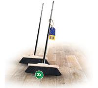 Novaliv Confezione da 2 scope da interno con manico stabile in vero crine di cavallo - Setole morbide - 4 pezzi - Manico a innesto - Scopa in crine di cavallo mista per laminato e parquet - Scopa in
