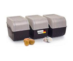 Novaliv Contenitore per patate | 3x grande 9L | PERLMUT Bianco | Contenitore per patate | Contenitore per verdure impilabile Scatola per cipolle Cesto per patate Contenitore per frutta Contenitore per