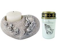 Novaliv, decorazione per tomba a forma di angelo, per cimitero (cuore in preghiera, lumino per tomba, in bianco)