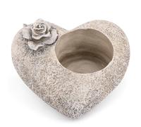 Novaliv, decorazione per tomba a forma di cuore e rosa, in grigio, pietra commemorativa e portacandele per lumini