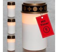 Novaliv Lume funerale a LED senza batteria e timer, 6/18, bianco, 4 bruciatori permanenti, effetto tremolante, con batterie, candele per cimitero, candela commemorativa