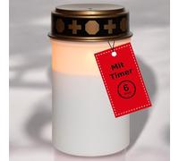 Novaliv Lume funerale a LED senza batteria e timer, 6/18 LED, colore bianco, bruciatore continuo, senza batteria, effetto tremolante, candela per cimitero, candela commemorativa