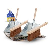 Novaliv Set di 2 palette zincate con setole di cocco e scopino a mano, set per scopa Dustpan e spazzola, in cocco, accessori per camino, scopa