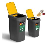 Novaliv Set di 2 pattumiere da 25 l + 50 l, con coperchio basculante, colore giallo, per la raccolta differenziata dei rifiuti, per la cucina, la casa, l'ufficio