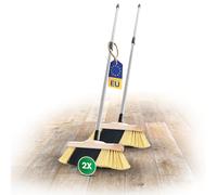 Novaliv Set di 2 scope da camera con manico in setole fini in plastica, setole morbide a tenuta densa, scopa in legno con manico telescopico, setole artificiali in polipropilene, scopa per laminato e