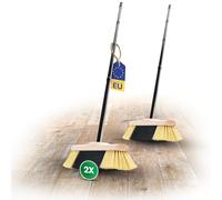 Novaliv Set di 2 scope da interni con manico stabile, setole sintetiche, setole morbide e dense, scopa in legno, 4 cucchiai, setole artificiali, scopa per laminato e parquet