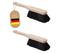 Novaliv Set di 2 spazzole in plastica, scopa in legno, setole morbide, colore nero, scopa per armadio, campeggio, scopa a mano, scopa per auto, scopa ideale per auto, spazzola a mano in legno