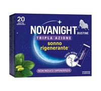 NOVANIGHT Tripla Azione, Integratore Alimentare con Melatonina per Dormire, Magnesio e Griffonia, Senza Glutine, 20 Bustine Orosolubili al Gusto Camomilla e Agrumi