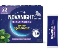 Novanight Tripla Azione, Melatonina per Dormire, 20 Bustine | Per Disturbi del Sonno, Con Magnesio, Melatonina e Griffonia, Senza Glutine, Non Induce Dipendenza, Gusto Camomilla e Agrumi