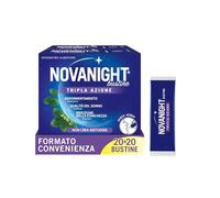 Novanight Tripla Azione, Melatonina per Dormire, 40 Bustine | Per Disturbi del Sonno, Con Magnesio, Melatonina e Griffonia, Senza Glutine, Non Induce Dipendenza, Gusto Camomilla e Agrumi