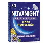 NOVANIGHT Tripla Azione Sonno Rigenerante, Integratore Alimentare con Melissa e Melatonina per Dormire, Senza Glutine, 30 Compresse, Non Induce Dipendenza
