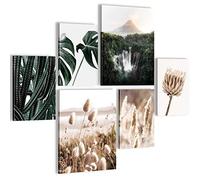 Novart Quadros Boho Natura - Nessuna Cornice Necessaria - Collage Moderno Beige Verde - Camera Da Letto Del Soggiorno - N023763a