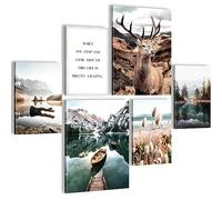 Novart Quadros Cervo Foresta - Nessuna Cornice Necessaria - Collage Moderno Natura Montagne - Camera Da Letto Del Soggiorno - N013263a