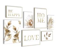 Novart Quadros - Completamente Pronto Da Appendere - Immagini - Boho Foglie d'oro - 7 Pezzi Set Moderni - N021571a