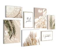 Novart Quadros - Completamente Pronto Da Appendere - Immagini - Boho Pampas Grass - 7 Pezzi Set Moderni - N005871a