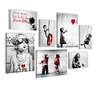 Novart Quadros - Completamente Pronto Da Appendere - Immagini - Collage Di Banksy - 7 Pezzi Set Moderni - N003171a