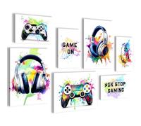 Novart Quadros - Completamente Pronto Da Appendere - Immagini - Console di gioco Giocatore - 7 Pezzi Set Moderni - N038771a