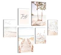Novart Quadros - Completamente Pronto Da Appendere - Immagini - Spiaggia Mare - 7 Pezzi Set Moderni - N038167a