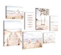 Novart Quadros - Completamente Pronto Da Appendere - Immagini - Spiaggia Mare - 7 Pezzi Set Moderni - N038171a