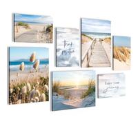 Novart Quadros - Completamente Pronto Da Appendere - Immagini - Spiaggia Mare Boho - 7 Pezzi Set Moderni - N034771b
