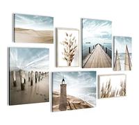 Novart Quadros - Completamente Pronto Da Appendere - Immagini - Spiaggia mare faro - 7 Pezzi Set Moderni - N007171a