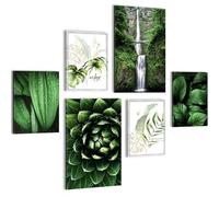 Novart Quadros - Completamente Pronto Da Appendere - Immagini - Verde Fogli Cascata - 7 Pezzi Set Moderni - N004067a