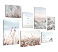 Novart Quadros Spiaggia Mare Boho - Nessuna Cornice Necessaria - Collage Moderno Blu Beige - Soggiorno Camera da letto Corridoio - N033872a