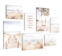 Novart Quadros Spiaggia Mare - Nessuna Cornice Necessaria - Collage Moderno Boho beige - Soggiorno Camera da letto Corridoio - N038172a