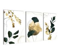 Novart Set di Decorazione da Parete con Quadri con Foglie Dorate Cuadri - PRONTO PER ESSERE APPESO - Non Necessita di Cornice - Camera da Letto Salotto Cucina - N033136a