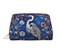 Novastar Beauty case da viaggio grande, in pelle di PVC, con motivo floreale e airone blu, da donna, con cerniera, portatile, per la cura della pelle