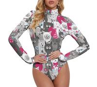 Novastar Body da donna a maniche lunghe - Body da donna con divertente motivo gatto dei cartoni animati - Tuta per il controllo della pancia, Stile 16, XL