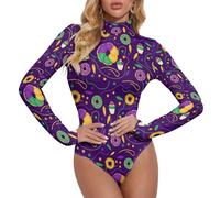 Novastar Body da donna a maniche lunghe - Body Mardi Gras And Donuts Body Top da donna con controllo della pancia, Stile-42, XXL