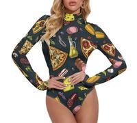 Novastar Body da donna a maniche lunghe - Body prosciutto, pepe, pizza, top tuta da donna con controllo della pancia, Stile-26, L