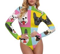 Novastar Body da donna a maniche lunghe, con bulldog francese, per il controllo della pancia, Stile-33, S