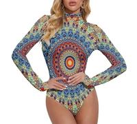 Novastar Body da donna a maniche lunghe, con mandala rotondo, da donna, per il controllo della pancia, Stile 30, M