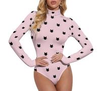 Novastar Body da donna a maniche lunghe, con stampa a gatto, con stampa a forma di gatto, per il controllo della pancia, Stile-26, L