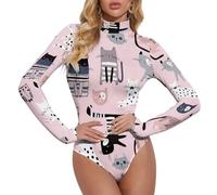 Novastar Body da donna, a maniche lunghe, con stampa a gatto, per il controllo della pancia, Stile-38, S