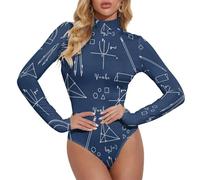 Novastar Body da donna a maniche lunghe con stampa matematica, righello blu, tuta da donna con controllo della pancia, stile 40, Medium