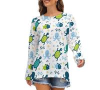 Novastar Camicie a maniche lunghe da donna - Cartoon Sea Creatures Loose Fit T-shirt da donna girocollo autunno t-shirt basic, Stile-39, L