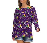 Novastar Camicie a maniche lunghe da donna - Mardi Gras and Donuts Loose Fit T-shirt da donna girocollo autunno t-shirt basic, Stile-42, XXL