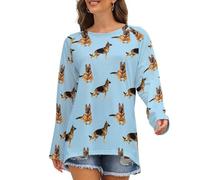 Novastar Camicie a maniche lunghe da donna - Pastore Tedesco Blu Loose Fit T-shirt da donna girocollo autunno t-shirt basic, Stile-23, S