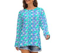 Novastar Camicie a maniche lunghe da donna - Perla viola blu squame di pesce sciolto t-shirt da donna girocollo autunno t-shirt base, Stile-18, XXL