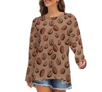 Novastar Camicie a maniche lunghe da donna - stampa marrone chicco di caffè vestibilità ampia t-shirt da donna girocollo autunno t-shirt base, Stile-37, XXL