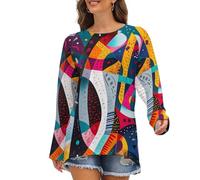 Novastar Camicie a maniche lunghe da donna - T-shirt da donna con scollo rotondo e strumentale jazz astratto, Stile-42, S