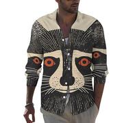 Novastar Camicie a maniche lunghe da uomo - Retro Raccoon stampa grafica slim fit abbottonatura camicia da uomo abbigliamento casual, Stile-4, S