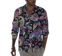 Novastar Camicie da uomo a maniche lunghe - Camicia da uomo con motivo cachemire con fiori viola e verdi slim fit abbottonatura abbigliamento casual, Stile-34, L