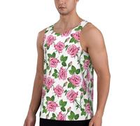 Novastar Canotte da allenamento da uomo, con fiori di rosa verdi, rosa, ad asciugatura rapida, senza maniche, per corsa, Nero, L